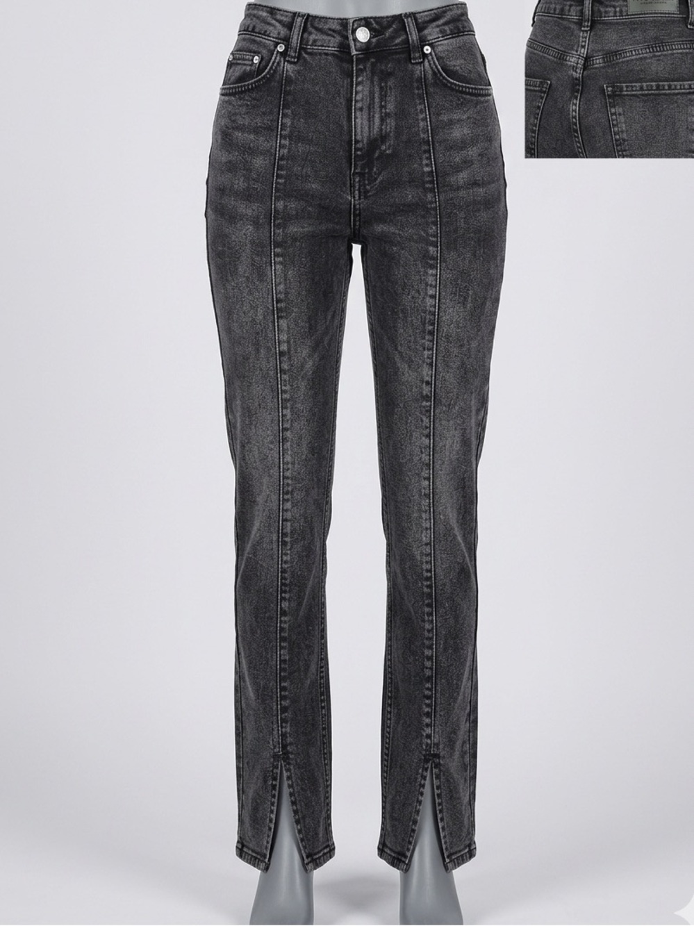MYD Jeans High-Rise Split-Hem Straight Leg Jeans Washed Black Size 4